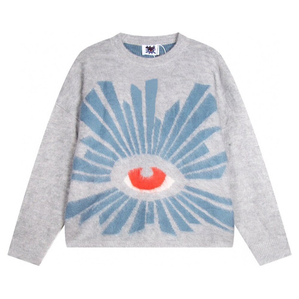 House Of Errors Gray Knitted Sweater With Mysterious Eye Pattern